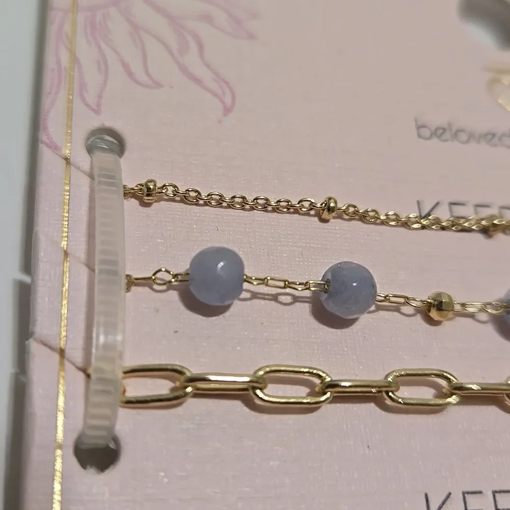 Blue Agate Charm Bracelet Set